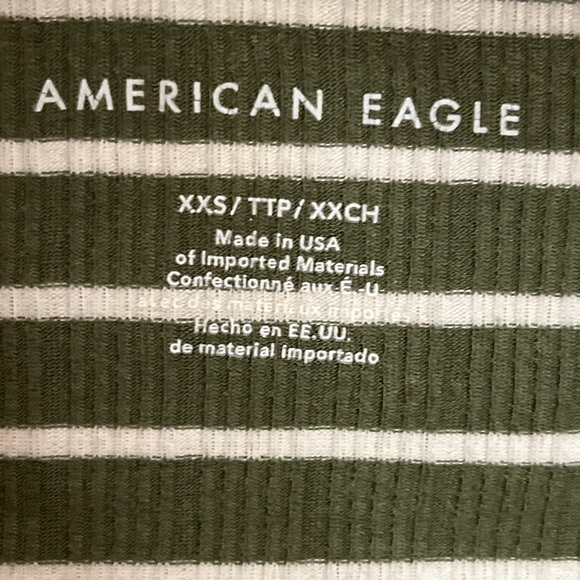 American Eagle Green White Crop Top Striped Ribbed Olive V-Neck Tee 90s Y2K XXS - Picture 4 of 6
